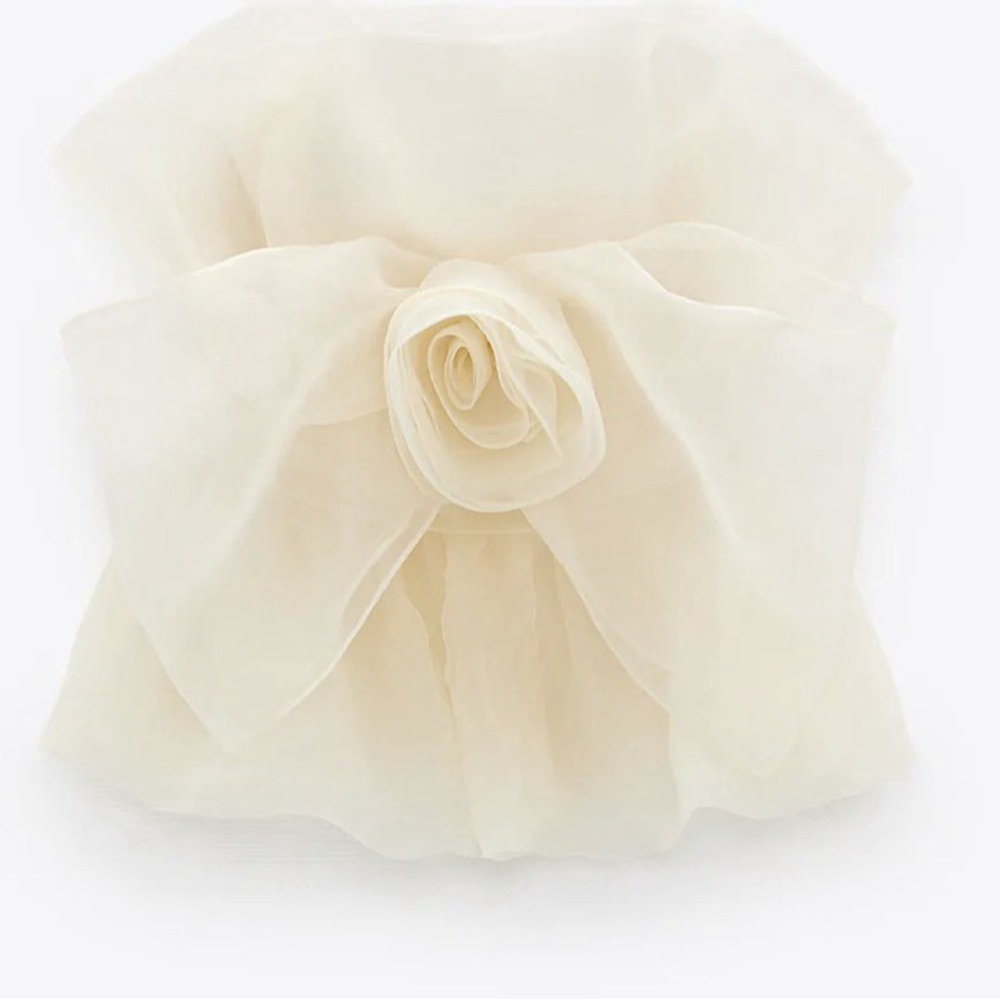 Zara Cream flower rose Blouse organza iconic rare bloggers fave strapless - Picture 2 of 11